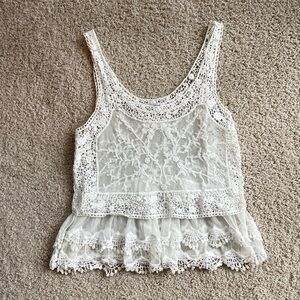 Express Crochet Lace Boho Cropped Tank XS White Mesh Chic Floral Dainty Like NEW